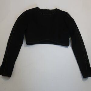 Womens SIR. Black Stitchwork Long Sleeve Crop Top 0